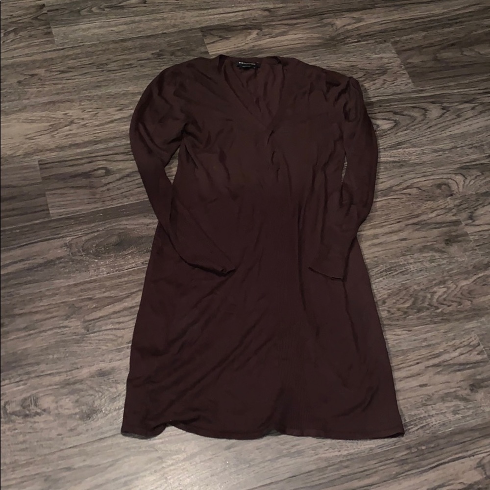 NWOT BCBGMaxAzria Med Brown Cableknit V-Neck Dress